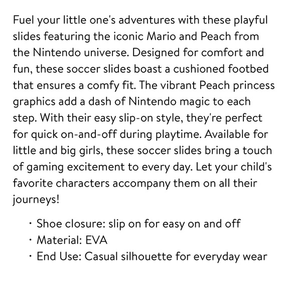 NEW with Tag Super Mario Peach and Daisy Big Girl’s Size 2 Slides Back to School - Picture 6 of 8